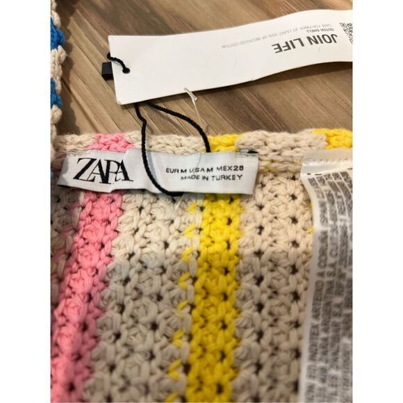 Zara NET Multi Color Crochet Striped Knit Crop Top sz M - Picture 5 of 6